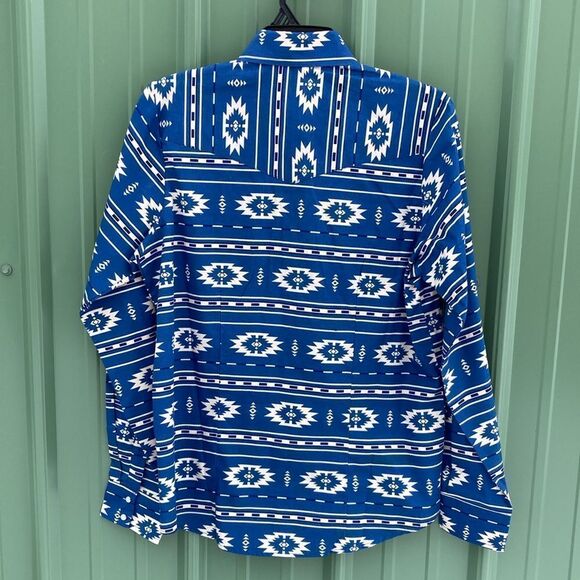 Cedar Rose Aztec Print Long Sleeve Snap Front Western Cowgirl Shirt Size L - Picture 3 of 3